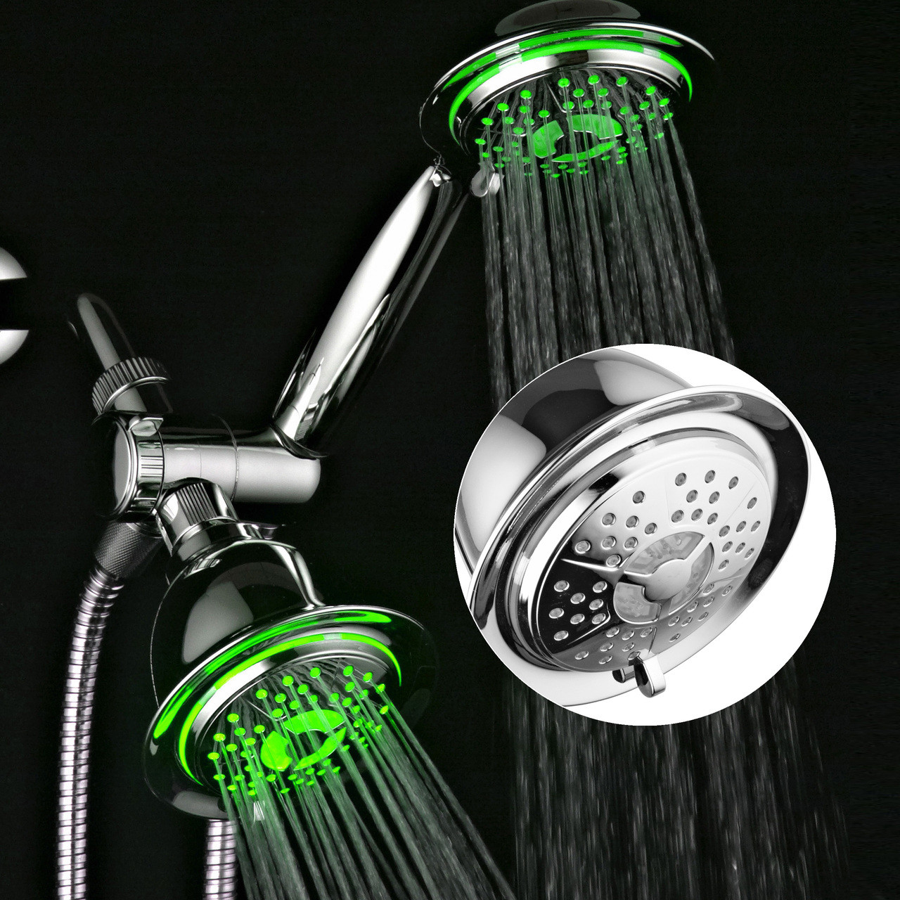 PowerSpa 4-Inch Handheld LED Showerhead with Pressure-Boost Nozzle Technology