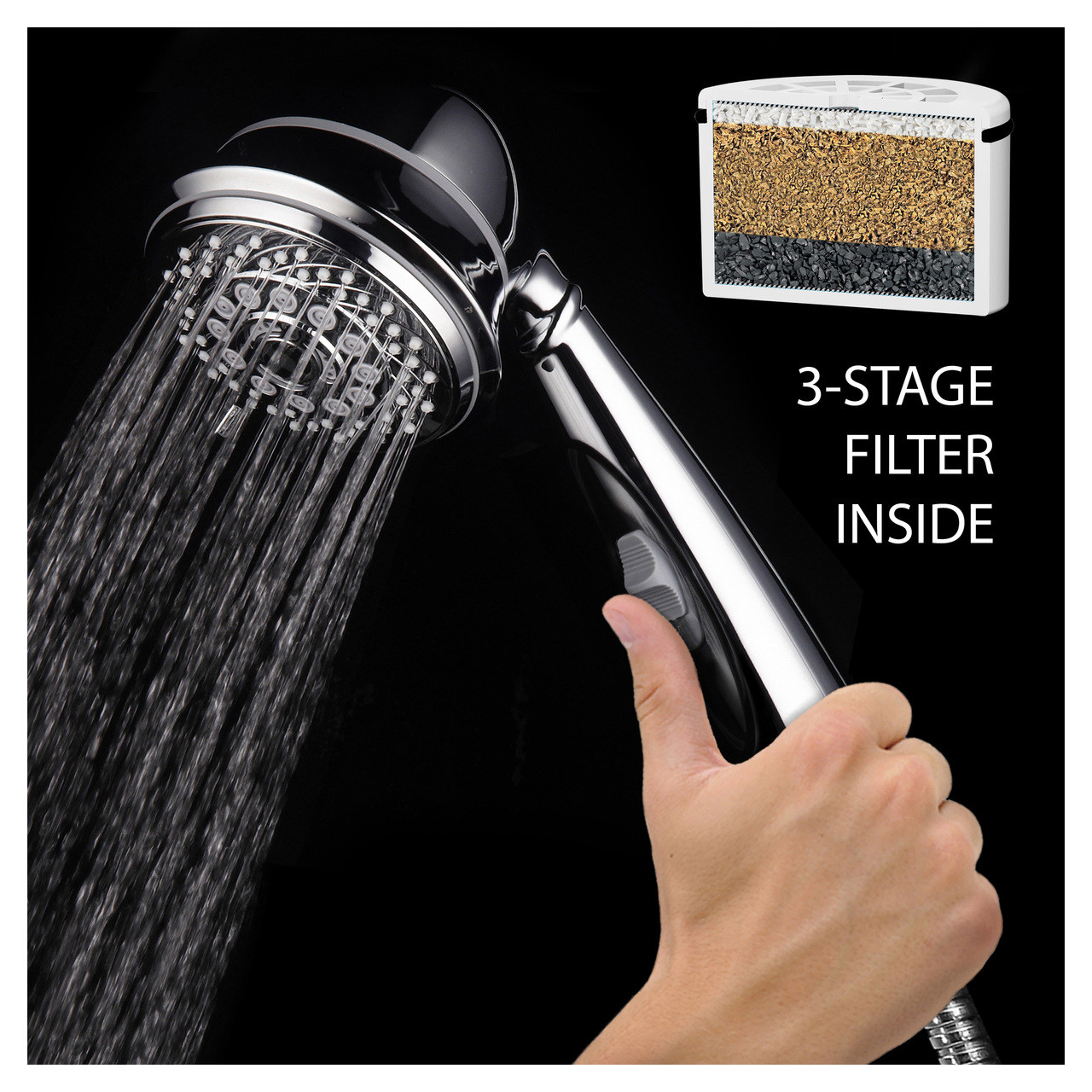 picture Inside A Shower Head aquacare by hotel spa 7 setting filtered handheld shower head with patented on off pause switch and 3 stage shower filter cartridge inside