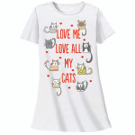 Cat Theme Sleep Shirt Pajamas "Love All My Cats" 326OT