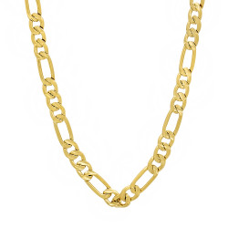 5.8mm Diamond-Cut 0.25 mils (6 microns) 14k Yellow Gold Plated Figaro Chain Necklace, 7'-36' + Jewelry Cloth & Pouch (SKU: GL-010G)
