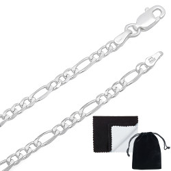 3mm Solid .925 Sterling Silver Flat Figaro Chain Necklace (SKU: NC1013)