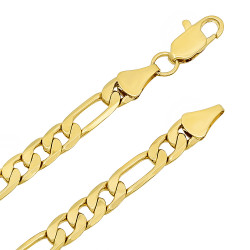 6mm 25 mills 14k Gold Plated Figaro Chain Necklace, 7'8'9'20'22'24'30" + Jewelry Cloth (SKU: GFC107)