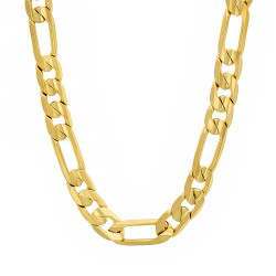 6.8mm 0.25 mils (6 microns) 14k Yellow Gold Plated Figaro Chain Necklace, 7'-36' + Jewelry Cloth & Pouch (SKU: GL-010D)
