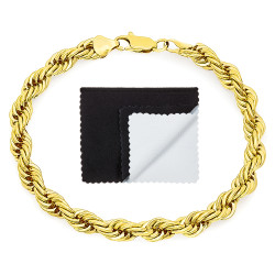 6.7mm 14k Yellow Gold Plated Twisted Rope Chain Bracelet (SKU: GL-007B)