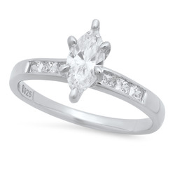 Marquise-Cut CZ Solitaire 2.9mm Sterling Silver Italian Crafted Square CZ Wedding Ring + Polishing Cloth (SKU: SS-RN1030)