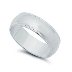 Wide Polished Rhodium Plated Milgrain Edges Wedding Band Ring + Microfiber