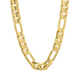 9.3mm High-Polished 0.25 mils (6 microns) 14k Yellow Gold Plated Flat Figaro Chain Necklace, 7'-36' (SKU: GL-010E)