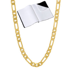4mm 0.25 mils (6 microns) 14k Yellow Gold Plated Figaro Chain Necklace, 7'-36' + Jewelry Cloth & Pouch (SKU: GL-010B)