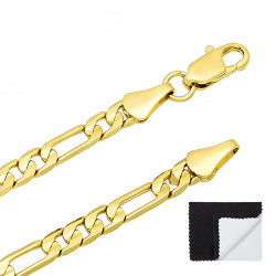 4mm-9mm 0.25 mils (6 microns) 14k Yellow Gold Plated Figaro Chain Necklace, 16'-36' + Jewelry Cloth & Pouch (SKU: GL-FIGARO-CONCAVE)