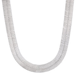Men's 9mm 25 mills Rhodium Plated Silver Herringbone Chain Necklace, 8'20'22'24" + Jewelry Cloth (SKU: GFC145)