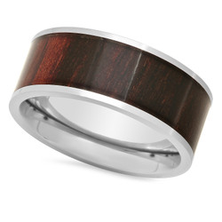 Titanium 9mm Comfort Fit Ring with African Blackwood Inlay + Jewelry Polishing Cloth (SKU: TN-RN1012)