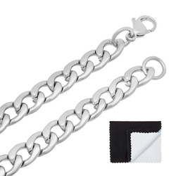 Men's 8.6mm High-Polished Stainless Steel Flat Cuban Link Curb Chain Necklace, 17'-30' + Jewelry Cloth & Pouch (SKU: ST-CRB900)