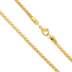 3mm 24k Yellow Gold Plated Stainless Steel Square Box Chain Necklace (SKU: ST-RBX300G)