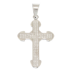 Solid Stainless Steel Cross Pendant Charm with Micro Pave Prong-Set CZ Stones (SKU: ST-2641A)