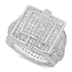 Rhodium Plated Micro-Pave Iced Out Cubic Zirconia Hip Hop Ring + Jewelry Polishing Cloth (SKU: RP-RN1006)