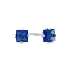 Princess Cut Simulated Sapphire Blue CZ Sterling Silver Italian Crafted Stud Earrings + Polishing Cloth