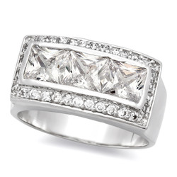 Rhodium Plated Classic Ring With CZ Stones + Microfiber