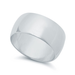 Rhodium Plated Domed Wide Standard Fit Wedding Band Ring + Jewelry Cloth & Pouch (SKU: RL-WB9)