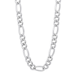 4.6mm Rhodium Plated Flat Figaro Chain Necklace (SKU: RL-008D)