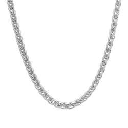 Men's 5mm High-Polished 0.25 mils (6 microns) Rhodium Brass Round Wheat Chain Necklace, 8'-36' + Jewelry Cloth & Pouch (SKU: RL-97B)
