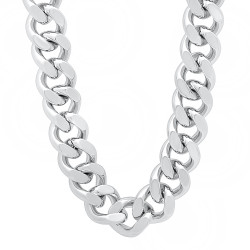 14.6mm Rhodium Plated Flat Cuban Link Curb Chain Necklace