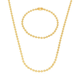 3.3mm 14k Yellow Gold Plated Military Ball Chain Necklace + Bracelet Set (SKU: GL-069CS)