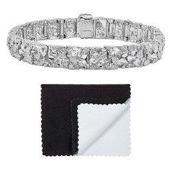 Thick 11mm Wide Rhodium Plated Chunky Nugget Textured Link Bracelet + Jewelry Polishing Cloth (SKU: RL-NGB3)