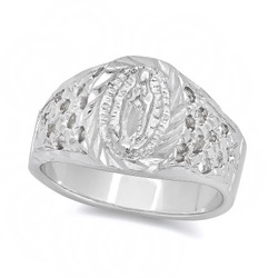 Rhodium Plated Virgin Mary Ring + Jewelry Cloth & Pouch (SKU: RL-MN21)
