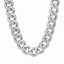 Men's 14mm Rhodium Plated Silver Cuban Link Curb Chain Necklace, 20'24'30'36'40" + Jewelry Cloth (SKU: NK1348)