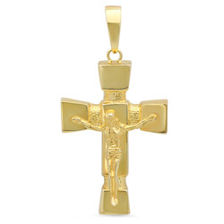 14k Yellow Gold Plated Large Hollow 3D Cross Crucifix Pendant Charm + Jewelry Polishing Cloth (SKU: PD2183)