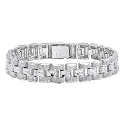 Thick 12.5mm Rhodium Plated Diamond-Cut 3-Row Panther Link Bracelet + Jewelry Polishing Cloth (SKU: RL-MNB5)