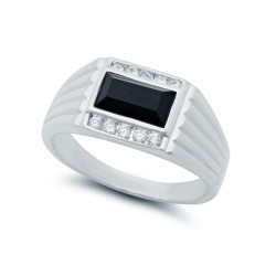 Black Baguette Heavy Rhodium Plated Classic Ring Cubic Zirconia + Jewelry Polishing Cloth (SKU: RL-MN67)
