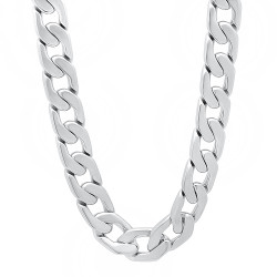 11.5mm Rhodium Plated Flat Cuban Link Curb Chain Necklace