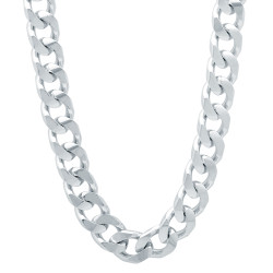 Men's 7.5mm High-Polished 0.25 mils (6 microns) Rhodium Brass Beveled Curb Chain Necklace, 16'-30' (SKU: RL-036F)