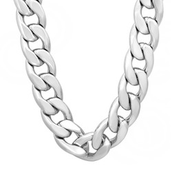 Men's 18.5mm Rhodium Plated Flat Cuban Link Curb Chain Necklace