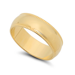 14k Yellow Gold Heavy Plated 6mm Milgrain Edged Domed Wedding Band + Microfiber (SKU: GL-WB3)