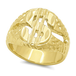 Wide 17mm 14k Gold Plated Cash Money Dollar Sign Pinky Ring + Microfiber