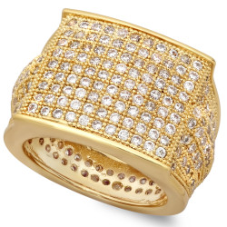 Hip Hop 14k Gold Plated Micropave CZ 16.5mm Domed Block Top Bling Ring + Jewelry Polishing Cloth (SKU: GP-RN1001)