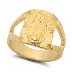14k Gold Plated 12mm x 18mm Virgin Mary Of Guadalupe Split Shank Ring + Microfiber
