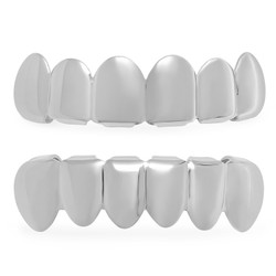 Removable Top/Bottom Teeth Grillz Set (24k Gold Plated or Rhodium Plated) + Polishing Cloth (SKU: BRASS-GRILLZ-SET)