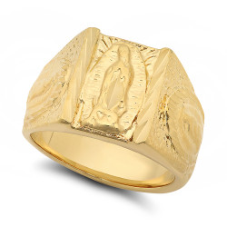 Large 15mm 14k Yellow Gold Plated Guadalupe Virgin Mary Triptych Ring + Microfiber
