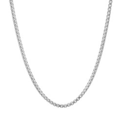 2mm Rhodium Plated Square Box Chain Necklace