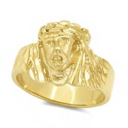 14k Gold Plated 19mm Wide Polished Jesus Christ Profile Ring + Microfiber (SKU: GL-MN20)