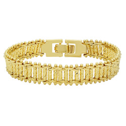 Gold Plated Diamond-Cut Swirl Links In Ladder Style Bracelet + Jewelry Polishing Cloth (SKU: GL-LB56H)