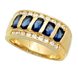 Gold Plated Channel Set Blue Oval & Clear Round CZs Band Ring + Microfiber