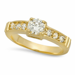 5.5mm Gold Plated Small Round CZ Solitaire Ring w/CZ Band + Jewelry Polishing Cloth (SKU: GL-LR82)