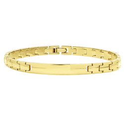 7mm Smooth 14k Yellow Gold Plated Engravable ID Solid Link Bracelet + Microfiber