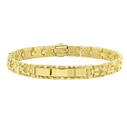 8mm 14k Yellow Gold Plated Chunky Nugget Textured ID Link Bracelet + Microfiber