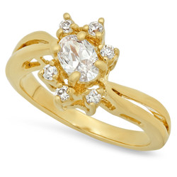 12mm Gold Plated Ring w/Oval CZ Stone Framed by Round CZs + Microfiber