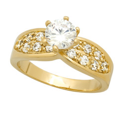 7mm Gold Plated Round CZ Solitaire Ring w/CZ Accented Band + Microfiber